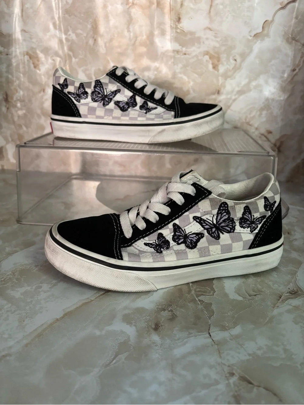 Vans Black and White Checkerboard Butterfly Low-Top Sneakers